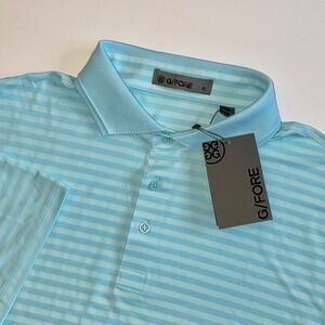 NEW G/FORE Perforated Stripe Tech Jersey Polo Mens XL Golf Stretch Powder Blue